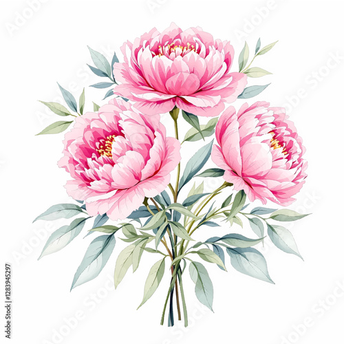 Botanical flower watercolor bouquet elegance blooming, Pions bouquet