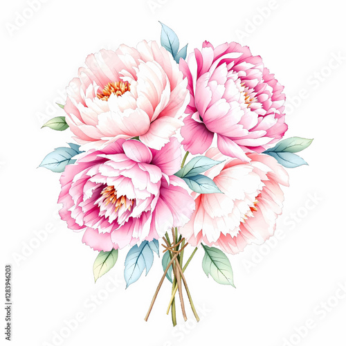 Botanical flower pions watercolor bouquet elegance blooming, Pions bouquet