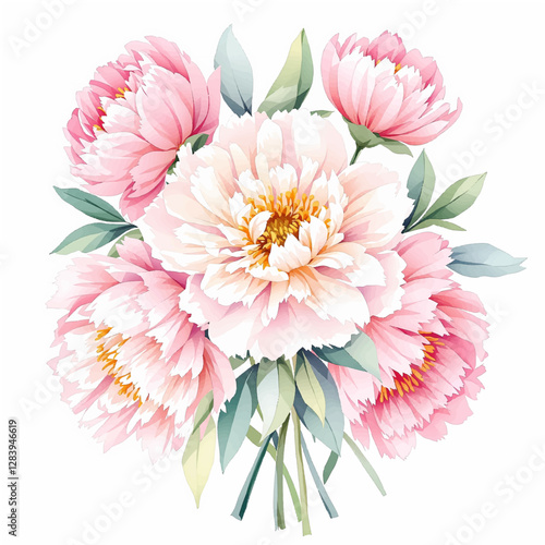 Botanical flower watercolor bouquet elegance blooming, Pions bouquet
