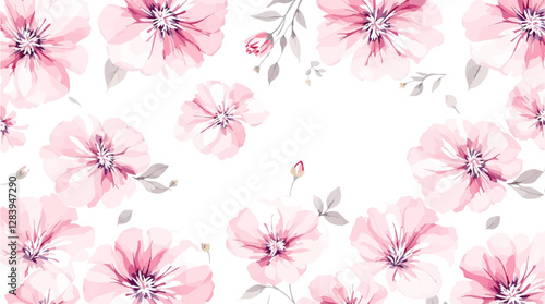 Delicate pink watercolor flowers on a light background. Pattern roses.