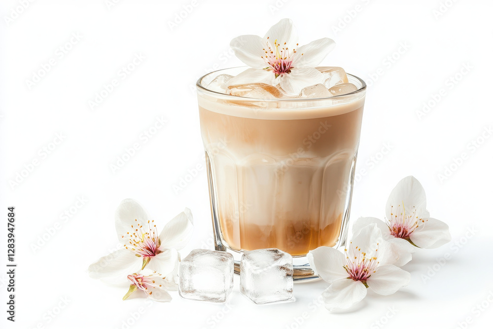 Iced Coffee Latte In Glass. This refreshing iced coffee latte features a perfect blend of coffee and milk, served in a clear glass with ice cubes. Isolated on white background Iced Coffee Latte In Glass. This refreshing iced coffee latte features a perfect blend of coffee and milk, served in a clear glass with ice cubes. Isolated on white background
