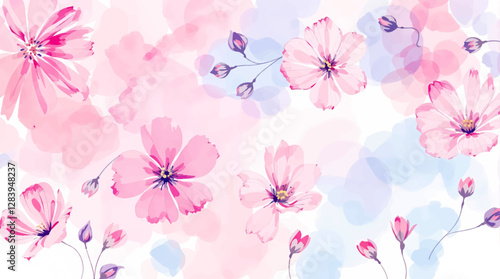 Delicate pink watercolor flowers on a light background. Pattern roses.
