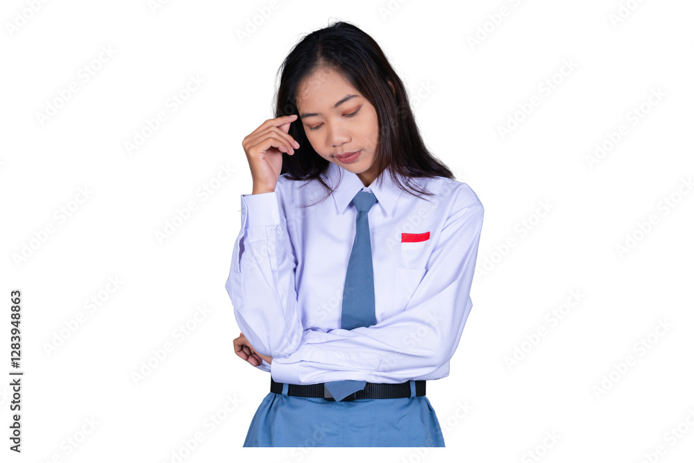 Indonesian Female High School Student in Uniform Thinking or Confused Isolated Transparent Indonesian Female High School Student in Uniform Thinking or Confused Isolated Transparent