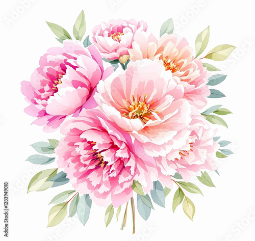 Botanical flower watercolor bouquet elegance blooming, Pions bouquet