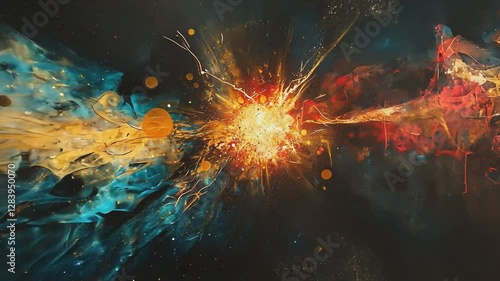Wallpaper Mural Cosmic Explosion: An abstract representation of a powerful cosmic event, featuring a vibrant explosion of colors and textures, reminiscent of a supernova or the birth of a star. Torontodigital.ca