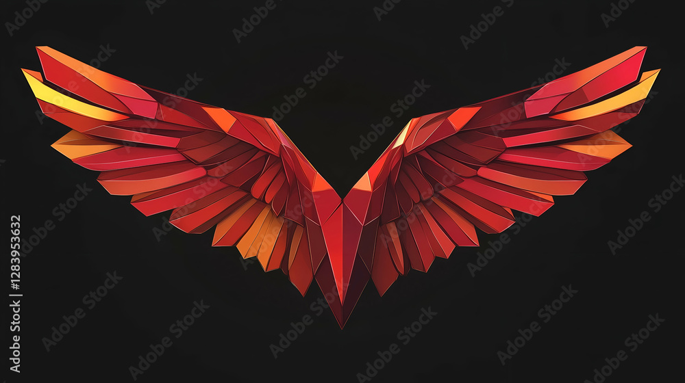 Obraz premium A stylized wing logo with a geometric, 3D design and a bold, metallic color scheme