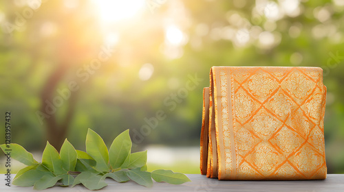 Boishakhi: A Vibrant Orange and Gold Bangladeshi Saree Worn by a Woman
 photo