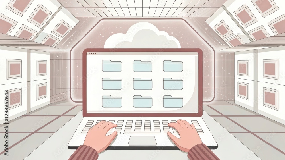 cloud based file storage A person using a laptop in a futuristic workspace with cloud storage elements. cloud based file storage A person using a laptop in a futuristic workspace with cloud storage elements.