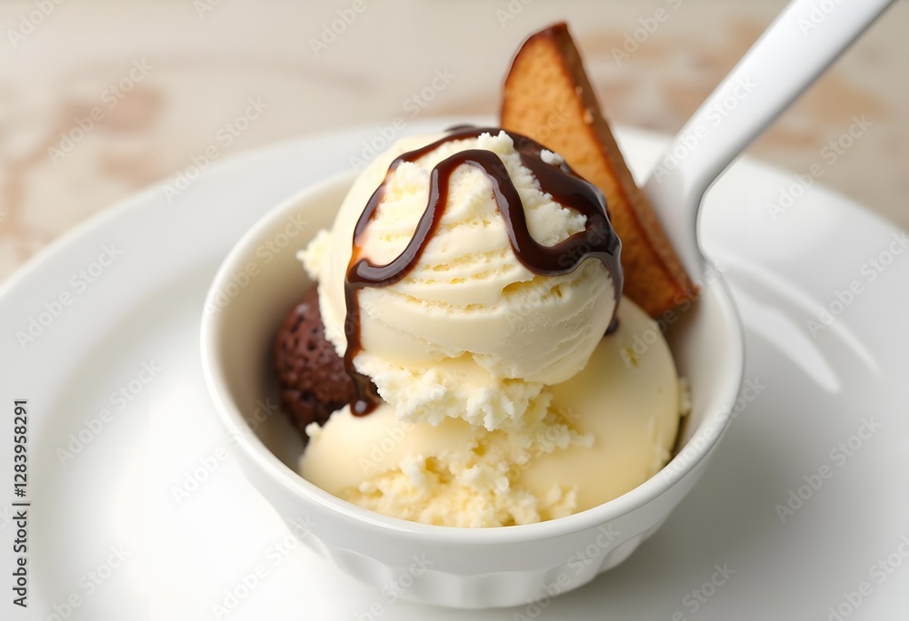 Ice Cream Sundae topped with chocolate in a glass isolated on white background.
Ice Cream Sundae topped with chocolate in a glass isolated on white background.