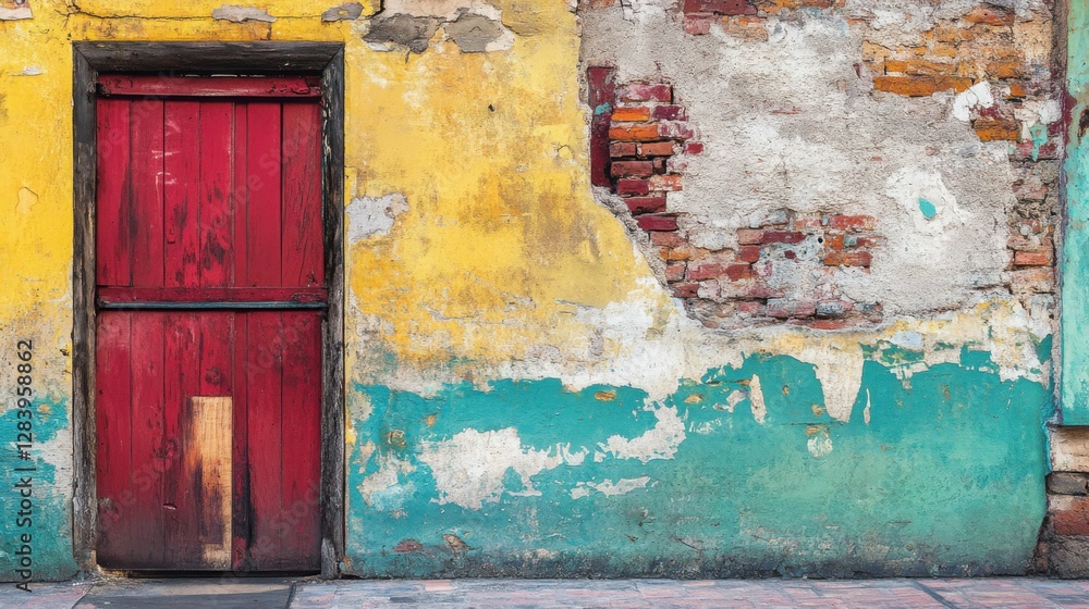 Fototapeta premium aged and weathered wall with intricate layers of paint, vibrant and textured composition, bold and rustic design, industrial atmosphere