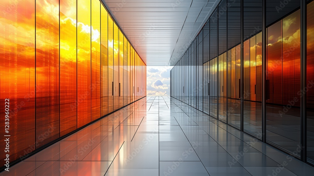 Fototapeta premium Spacious long hallway abundant with allowing natural light to flood the interior space