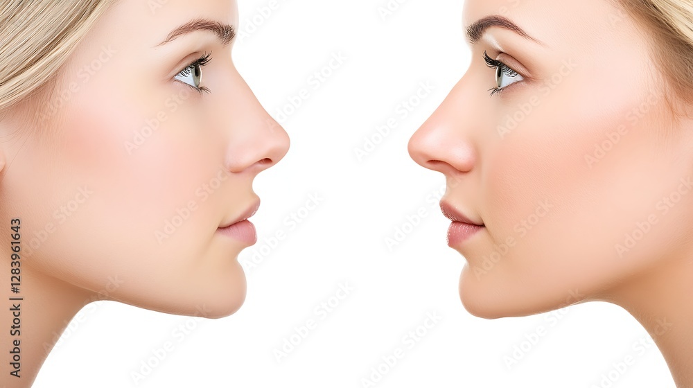 Profile Comparison of Two Women Highlighting Differences in Facial Features and Expressions in Soft Light Profile Comparison of Two Women Highlighting Differences in Facial Features and Expressions in Soft Light