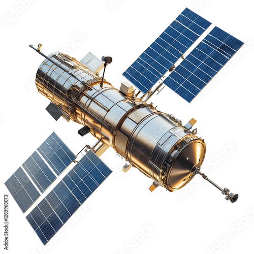 Fototapeta Naklejka Na Ścianę i Meble -  Detailed 3D rendering of a space station with solar panels png isolated on transparent background