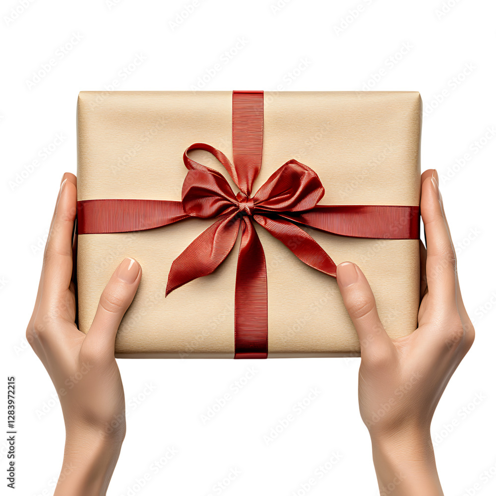 A Pair of Hands Wrapping a Gift with a Festive Ribbon Isolated on Transparent Background A Pair of Hands Wrapping a Gift with a Festive Ribbon Isolated on Transparent Background