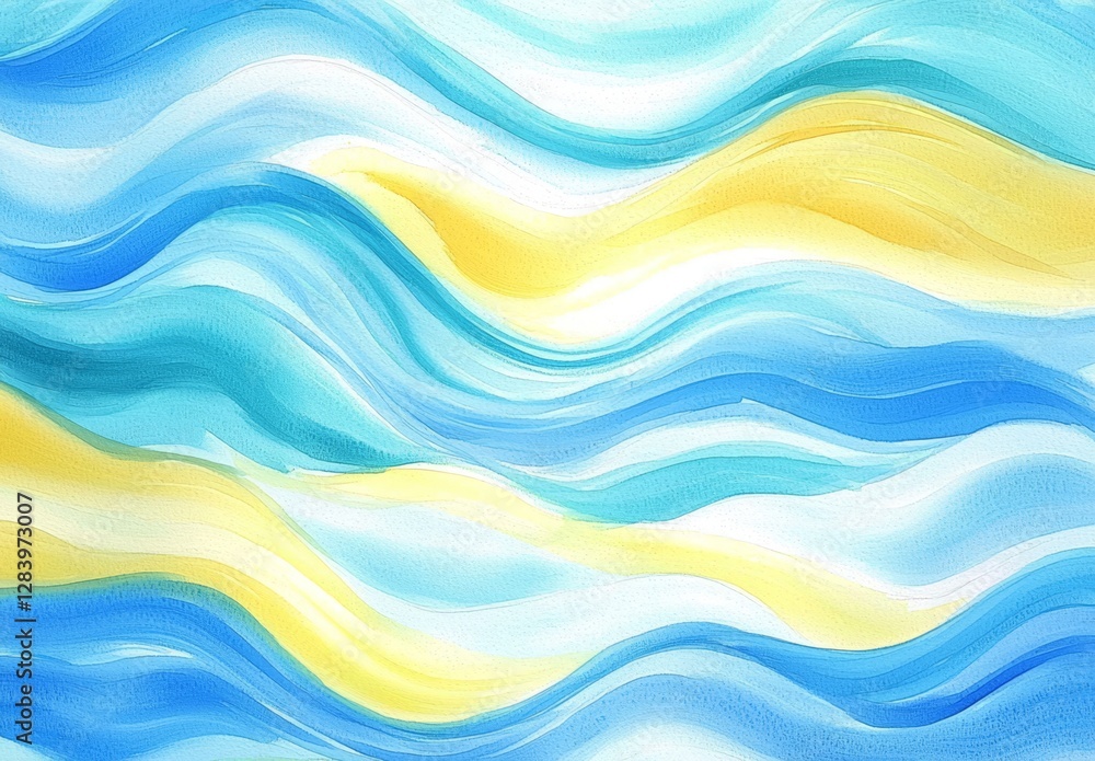 Fototapeta premium Vibrant blue and teal cartoon wave design for summer themes