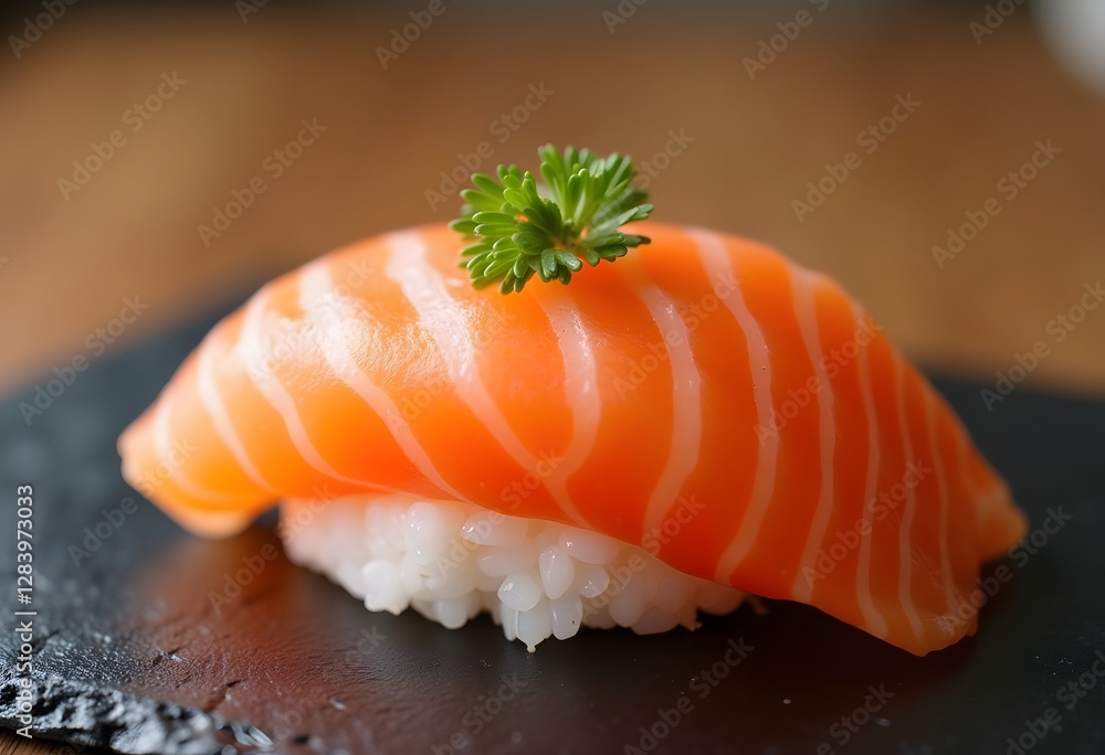 Salmon Sashimi : Sliced Raw Salmon Served with Sliced Radish on Stone Plate.
Salmon Sashimi : Sliced Raw Salmon Served with Sliced Radish on Stone Plate.