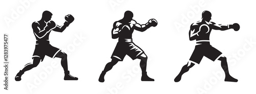 Boxing athlete masculine man silhouette isolated on transparent white background