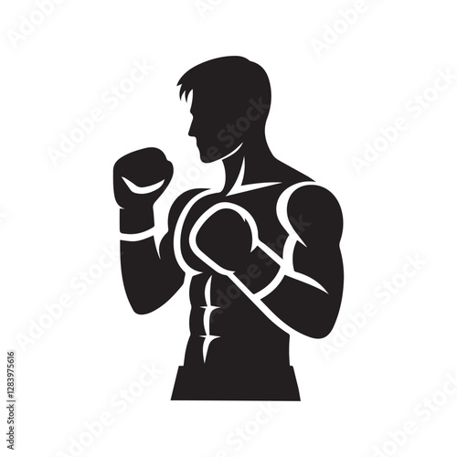 Boxing athlete masculine man silhouette isolated on transparent white background