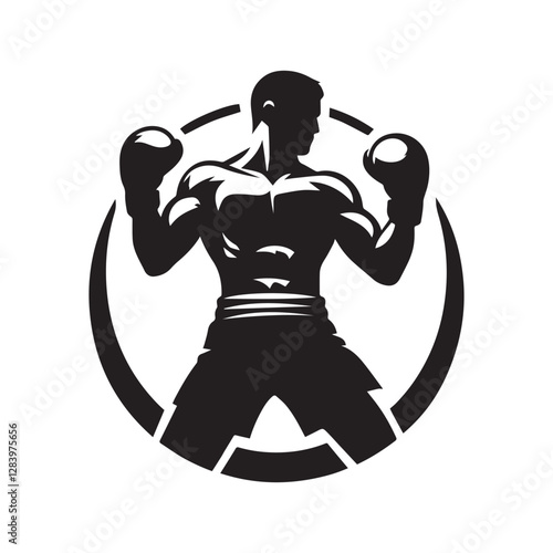 Boxing athlete masculine man silhouette isolated on transparent white background