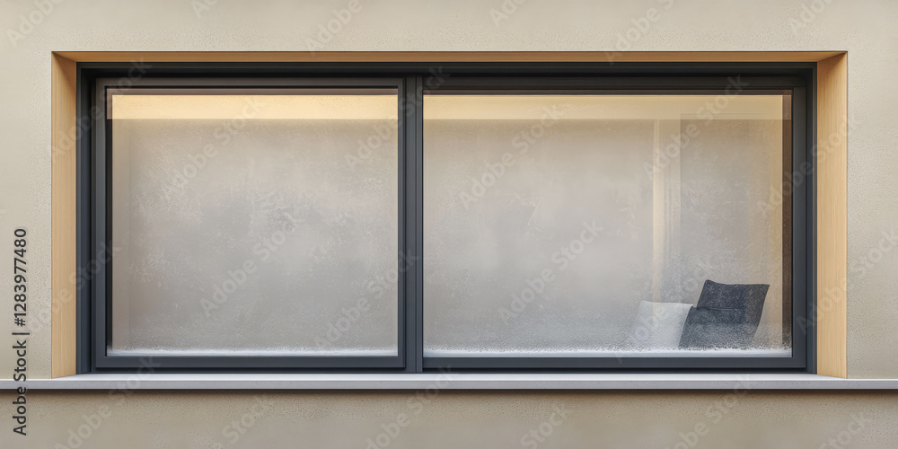 Modern window with frosted glass and neutral interior showing minimalist design details Modern window with frosted glass and neutral interior showing minimalist design details