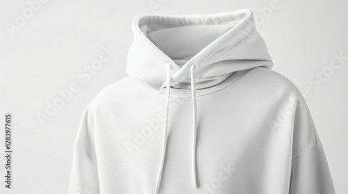 Minimalist image of a white hoodie sweatshirt isolated on a clean background photo