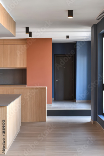 Wallpaper Mural Modern interior design showcasing open kitchen and color block wall in contemporary space Torontodigital.ca