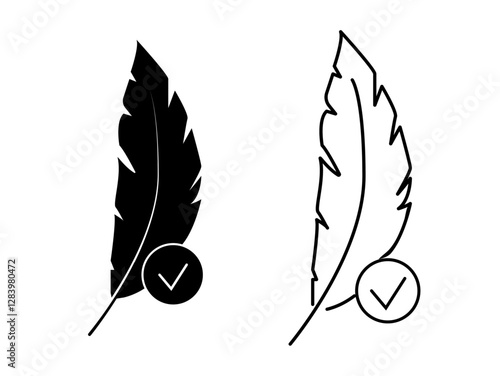 Set of feather silhouette and line icons,feather hypoallergenic concept 