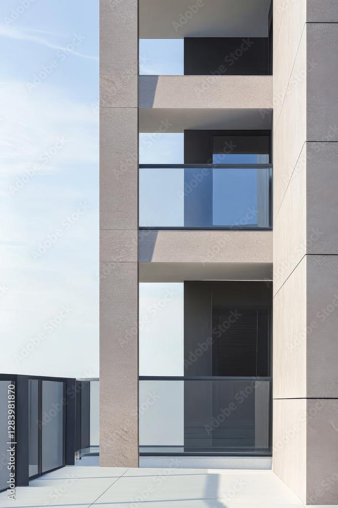 Modern architectural design featuring minimalist balconies in a residential building Modern architectural design featuring minimalist balconies in a residential building