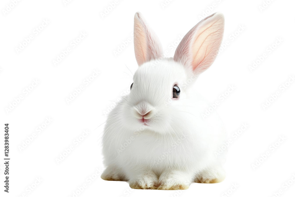 A Fluffy White Bunny Sits on a Black Background, Transparent Object A Fluffy White Bunny Sits on a Black Background, Transparent Object