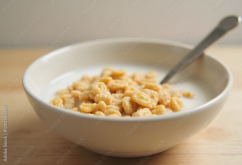 Breakfast cereal. Tasty corn rings with milk in bowl on white marble table, closeup
Breakfast cereal. Tasty corn rings with milk in bowl on white marble table, closeup