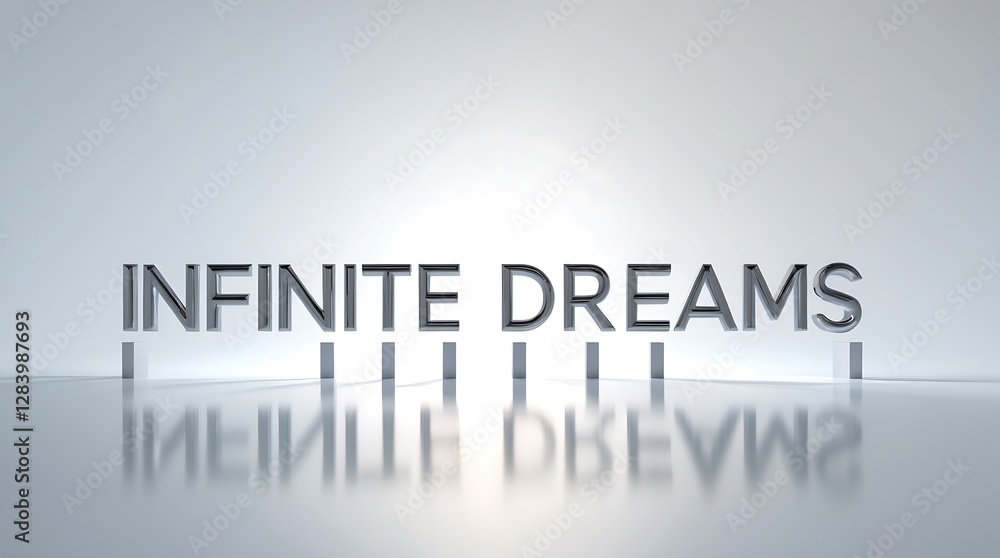 Creative depiction of the phrase Infinite Dreams in a reflective environment Creative depiction of the phrase Infinite Dreams in a reflective environment