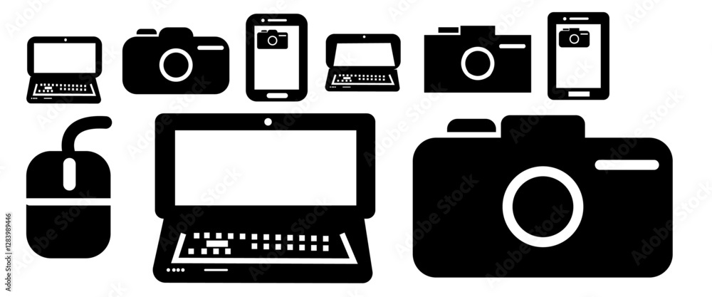 A collection of digital computer icons in a colorful, flat design style on a white background. A collection of digital computer icons in a colorful, flat design style on a white background.