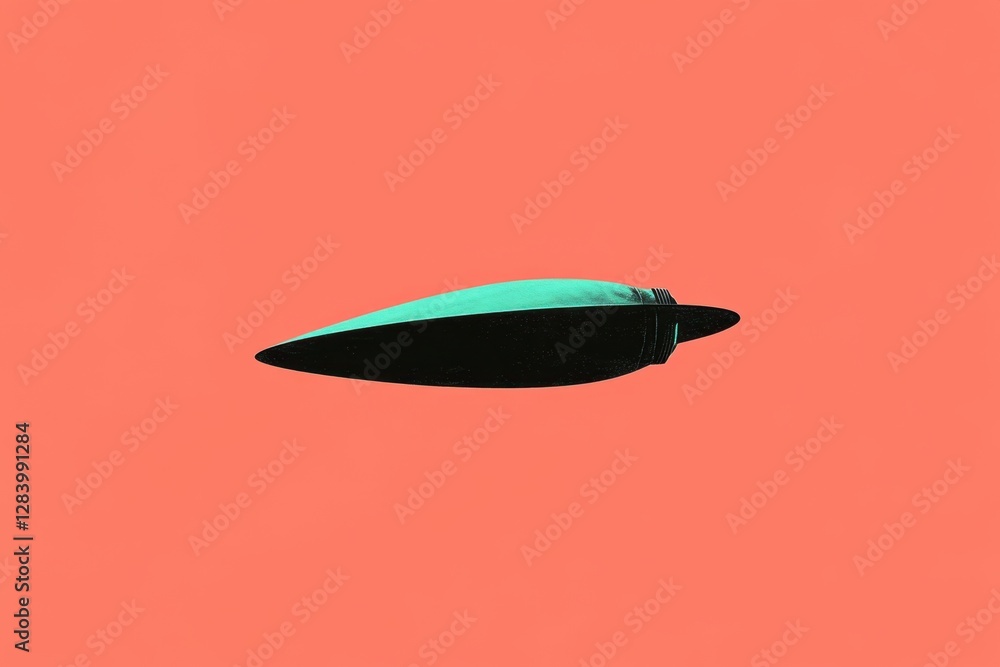 Minimalist UFO on coral background Minimalist UFO on coral background