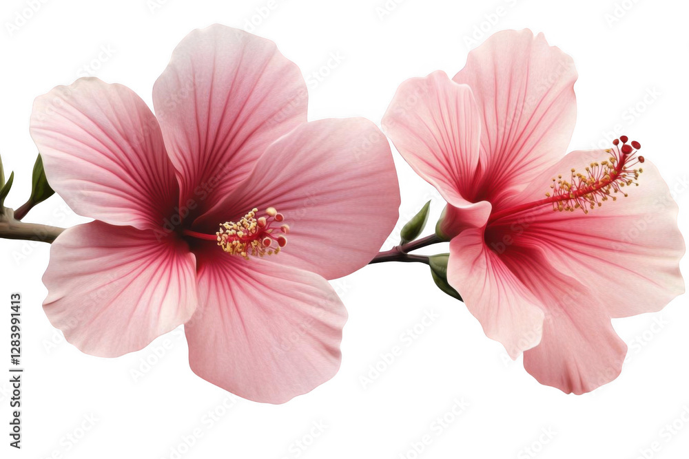 Delicate Pink Hibiscus Flowers, Transparent Petals on Black Background - A Study in Contrast Delicate Pink Hibiscus Flowers, Transparent Petals on Black Background - A Study in Contrast