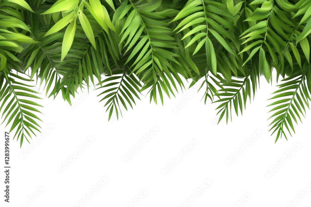 Obraz premium Green Palm Leaves with Black Background, Transparent Objects, Seamless Pattern Design