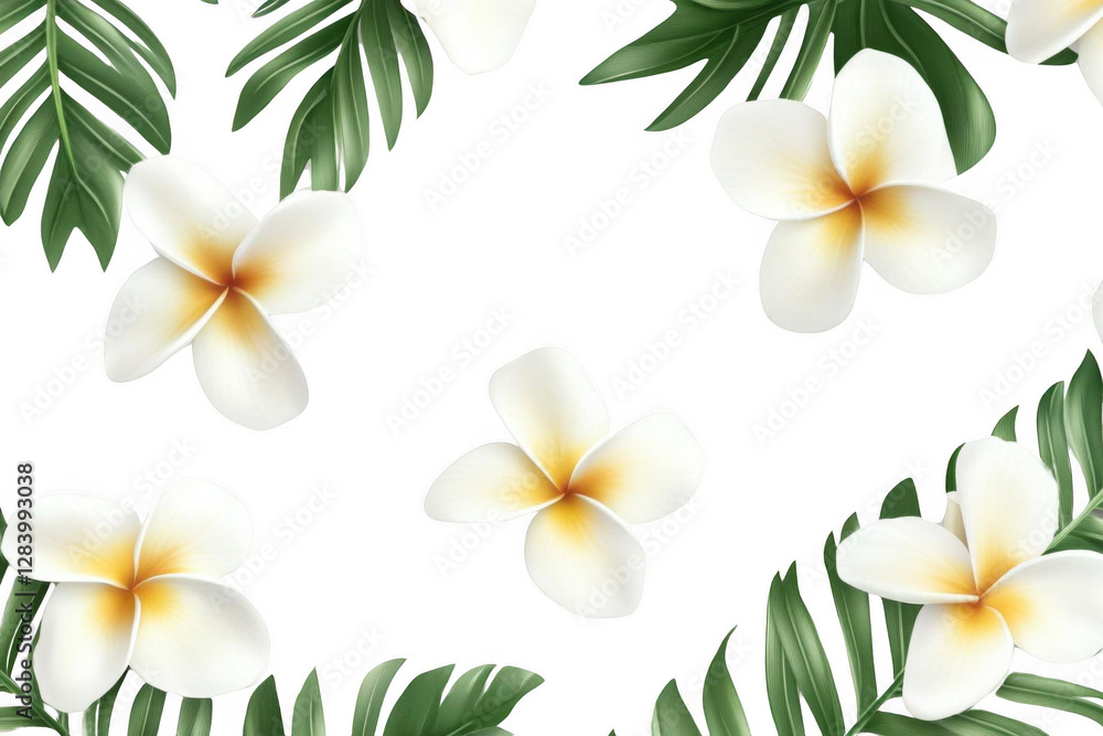 Obraz premium Tropical Flowers and Leaves on a Black Background: A Beautiful and Relaxing Visual