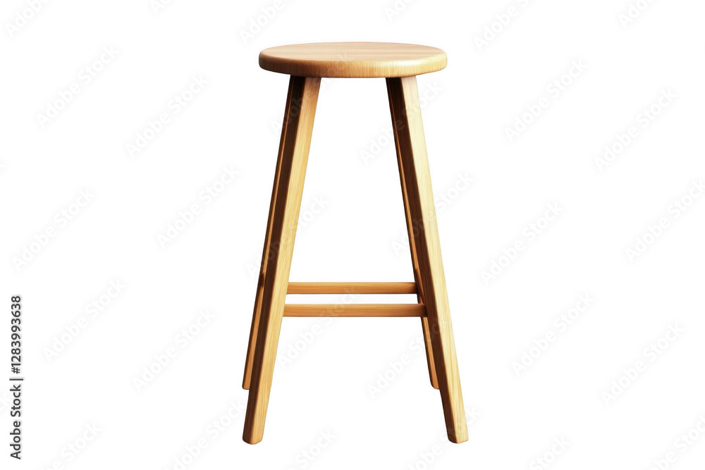 A Wooden Stool with a Round Seat and Straight Legs, a Transparent Object Against a Black Background A Wooden Stool with a Round Seat and Straight Legs, a Transparent Object Against a Black Background