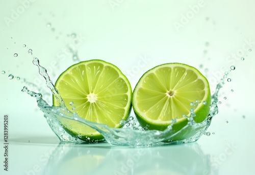 Fresh ripe bergamot fruits and splashing water on white background
