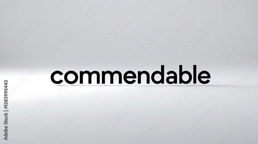 Strong typographic representation of the word commendable on a minimalistic background Strong typographic representation of the word commendable on a minimalistic background