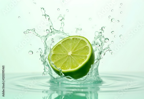 Fresh ripe bergamot fruits and splashing water on white background
