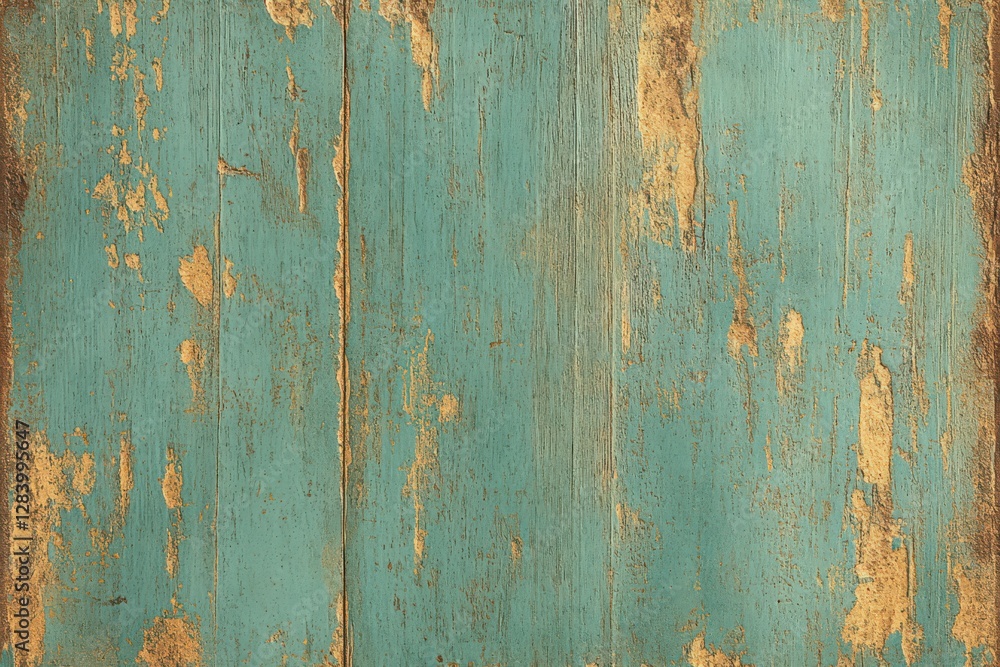 Obraz premium Rustic Teal And Gold Weathered Wood Texture Background
