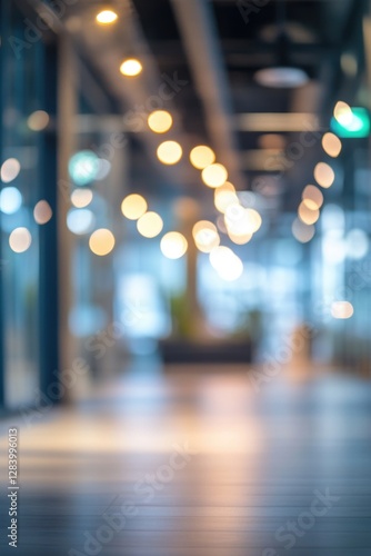 Blurred empty open space office. Abstract light bokeh at office interior background