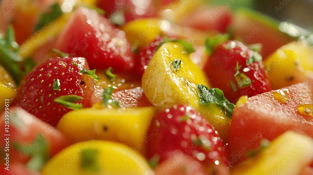 Refreshing Summer Fruit Salad with Watermelon, Strawberries, and Yellow Tomatoes Refreshing Summer Fruit Salad with Watermelon, Strawberries, and Yellow Tomatoes