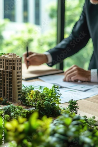 Business meeting on sustainable real estate development. real estate, sustainable development, business meeting, green building, eco-friendly, architecture, planning, construction, investment.