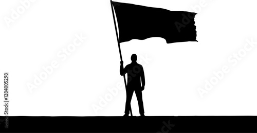 vector silhouette of a man with a waving flag on a white background. Generative AI
