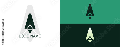  A unique logo design featuring a modern geometric shape in vibrant green hues. The logo showcases a minimalist approach with an abstract symbol positioned centrally against contrasting backgrounds.