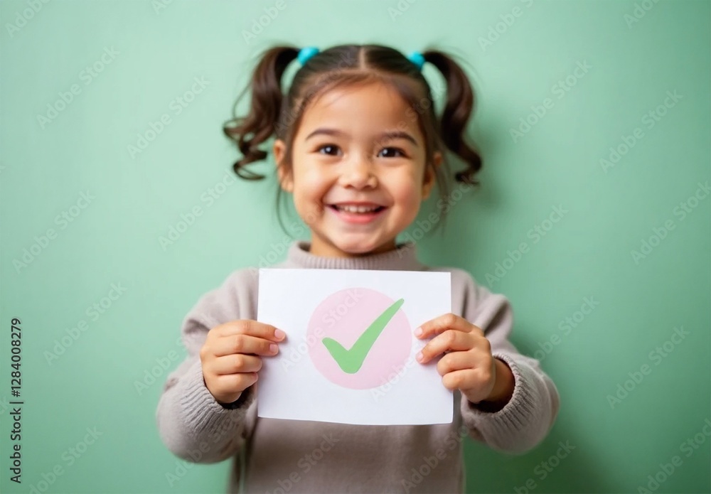 Happy Kids Holding Check Mark Signs in Bright and Cheerful Settings Happy Kids Holding Check Mark Signs in Bright and Cheerful Settings