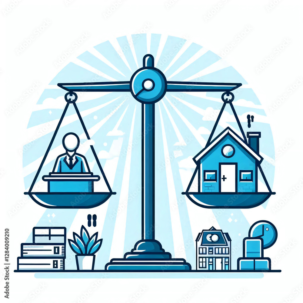 Fototapeta premium Work-Life Balance Icon – Scales with House and Office