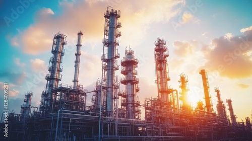 Wallpaper Mural Petrochemical plant with towering distillation columns and metal structures Torontodigital.ca