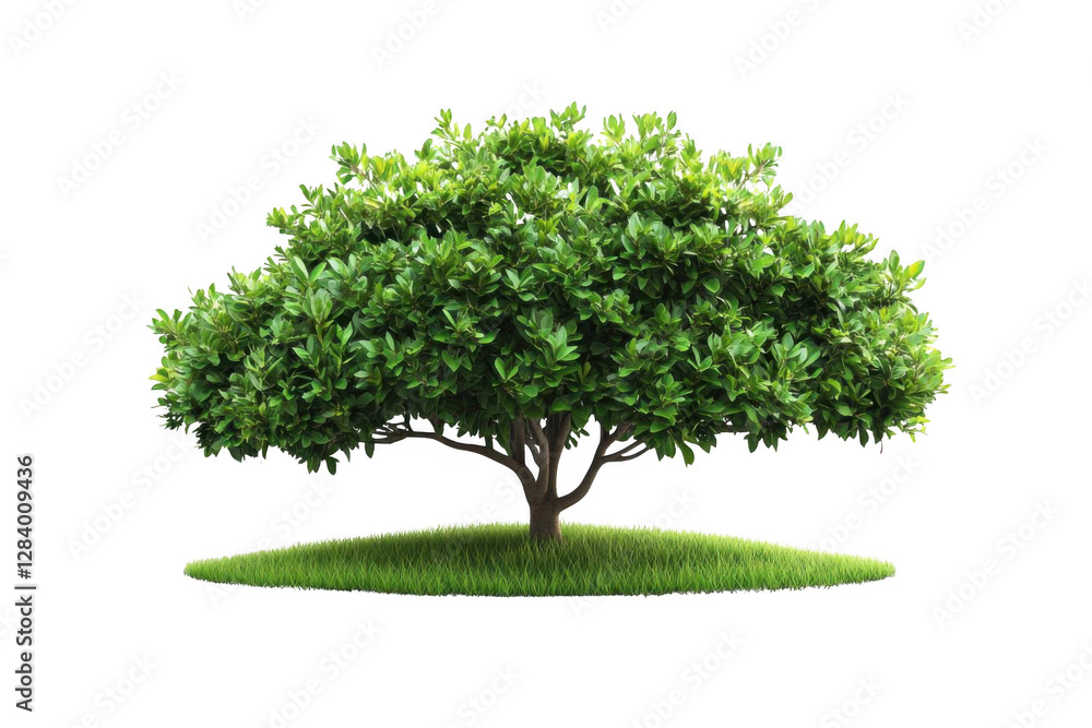Fototapeta premium Lush Green Tree Grows on a Patch of Vibrant Grass, Isolated on Black. Nature's Beauty